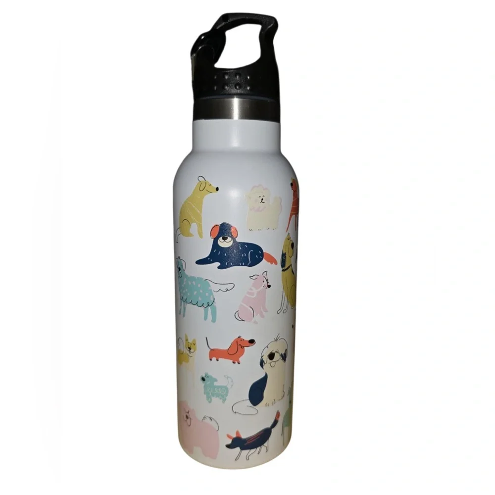 Dog-Themed Water Bottle with Black Lid